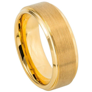 Yellow Gold IP Plated Flat Brushed Center with High Polish Stepped Edge - 8mm - Le Vive Jewelry in Riverside
