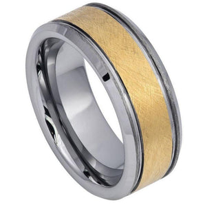 Yellow Gold IP Plated Ice Finish Center High Polished Stepped/Beveled Edge - 8mm - Le Vive Jewelry in Riverside