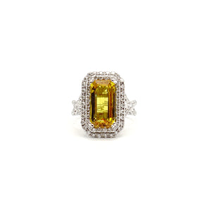 Yellow Sapphire & Diamond Master Piece Ladies Ring, 14 Karat White Gold - Le Vive Jewelry in Riverside