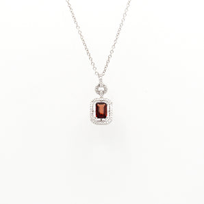 14K White Gold Garnet and Diamond Pendant with Gold Necklace - Le Vive Jewelry in Riverside
