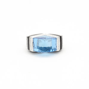 18k White Gold Gold Blue Topaz and Onyx & Diamond Ring - Le Vive Jewelry in Riverside