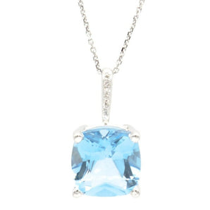14K White Gold cushion Cut Blue Topaz with Diamond Accents - Le Vive Jewelry in Riverside