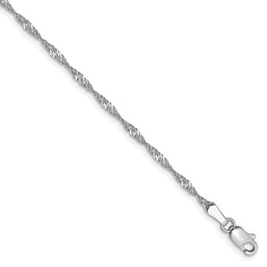 14k White Gold 1.7mm Singapore Chain Anklet - Le Vive Jewelry in Riverside
