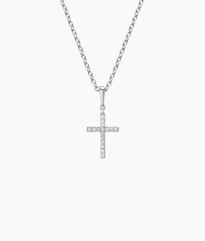 10k White Gold Cross 1/3 Natural Diamond Pendant 18" - Le Vive Jewelry in Riverside