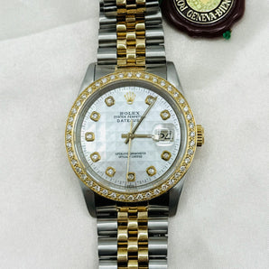 Rolex Oyster Perpetual Datejust Watch w/ Diamond Dial Two-tone 18k Gold - Le Vive Jewelry in Riverside
