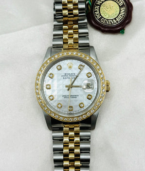 Rolex Oyster Perpetual Datejust Watch w/ Diamond Dial Two-tone 18k Gold - Le Vive Jewelry in Riverside