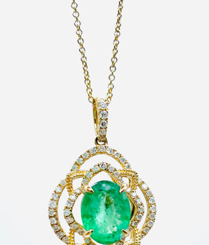 14k Yellow Gold & Emerald & Diamond Necklace - Le Vive Jewelry in Riverside