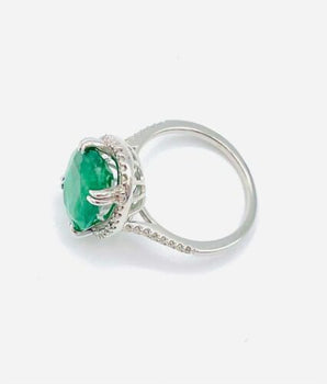 14K WHITE GOLD NATURAL DIAMOND & NATURAL EMERALD RING 4.78 GR TW - Le Vive Jewelry in Riverside