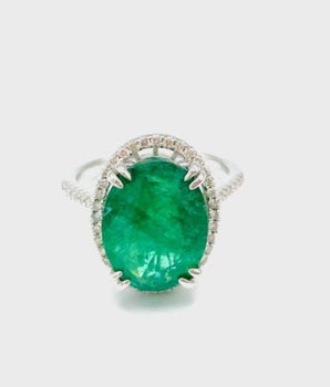 14K WHITE GOLD NATURAL DIAMOND & NATURAL EMERALD RING 4.78 GR TW - Le Vive Jewelry in Riverside