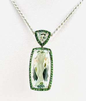 18K Prasiolite and Tsavorite Pendant with 16'' Necklace - Le Vive Jewelry in Riverside