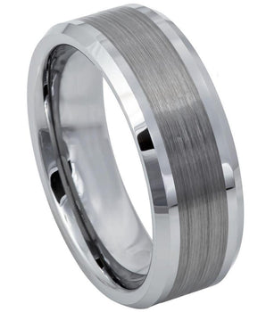 Brushed Center Shiny Lines on each side Beveled Edge - 8mm - Le Vive Jewelry in Riverside