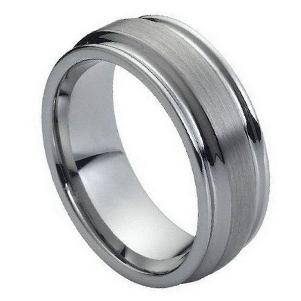 Flat Brushed Center High Polish Ridged Edge - 8mm - Le Vive Jewelry in Riverside
