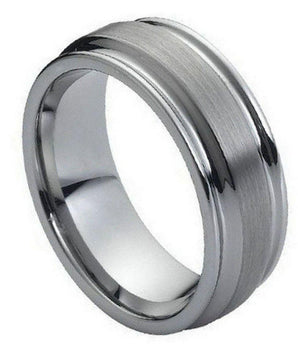 Flat Brushed Center High Polish Ridged Edge - 8mm - Le Vive Jewelry in Riverside