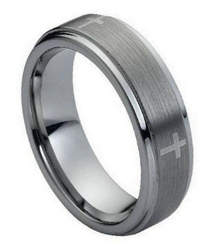 Flat Brushed Center Laser Engraved Crosses - 7mm - Le Vive Jewelry in Riverside