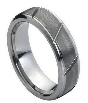Multiple Diagonal Grooves Brushed Center - 7mm - Le Vive Jewelry in Riverside