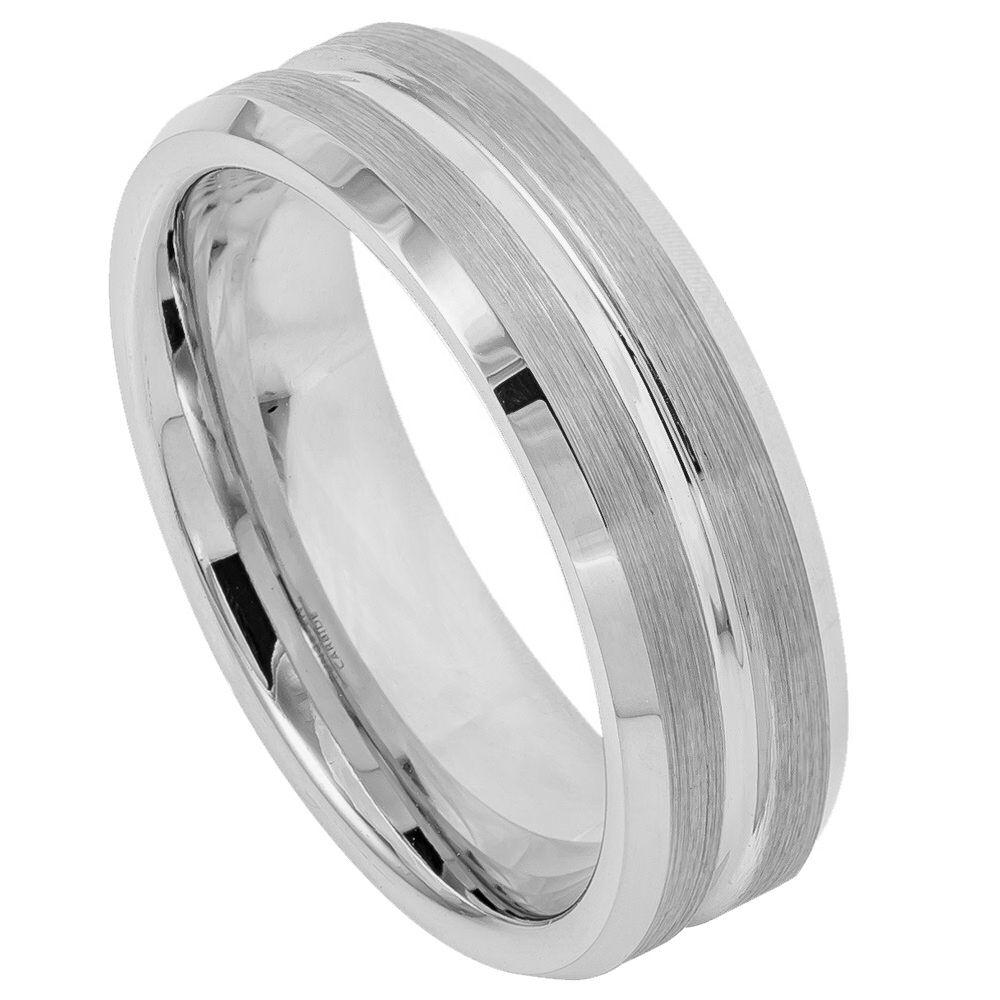 Shiny Grooved Center Brushed Sides - 7mm - Le Vive Jewelry in Riverside