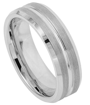 Shiny Grooved Center Brushed Sides - 7mm - Le Vive Jewelry in Riverside