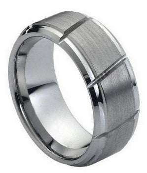 Multiple Diagonal Grooves Brushed Center - 9mm - Le Vive Jewelry in Riverside
