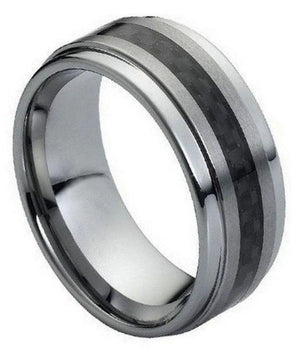 Black Carbon Fiber Inlay on Brushed Center - 9mm - Le Vive Jewelry in Riverside