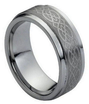 Brushed Center Laser Engraved Celtic Pattern - 9mm - Le Vive Jewelry in Riverside