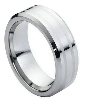 High Polish Two Lines Laser Engraved Center - 8mm - Le Vive Jewelry in Riverside