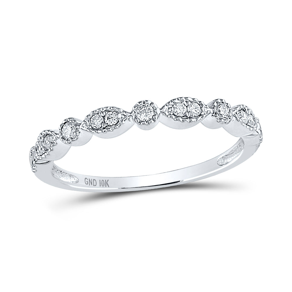 10k White Gold Round Diamond Marquise Dot Stackable Band Ring - Le Vive Jewelry in Riverside