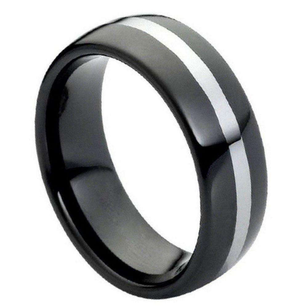 High Polish Black IP Plate Shiny Center Line - 8mm - Le Vive Jewelry in Riverside