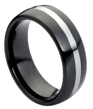 High Polish Black IP Plate Shiny Center Line - 8mm - Le Vive Jewelry in Riverside