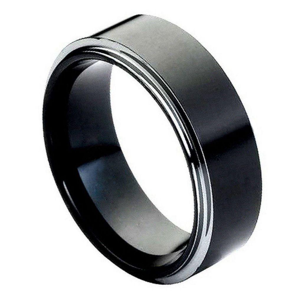 High Polish Black IP Plated Stepped Edge - 8mm - Le Vive Jewelry in Riverside