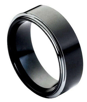 High Polish Black IP Plated Stepped Edge - 8mm - Le Vive Jewelry in Riverside
