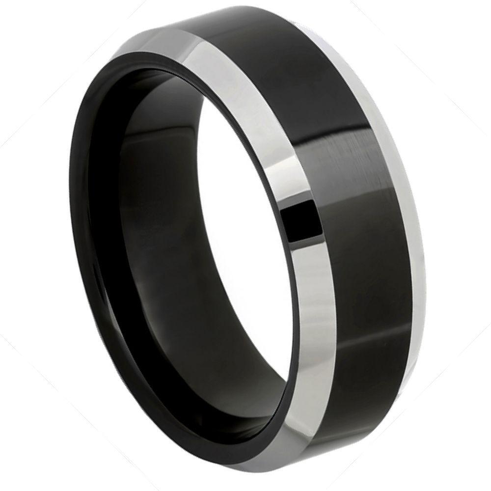 Black IP Plated Center High Polished Steel Color Beveled Edge - 8mm - Le Vive Jewelry in Riverside