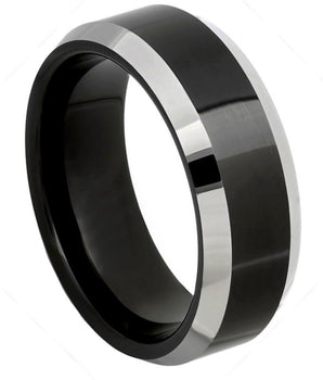 Black IP Plated Center High Polished Steel Color Beveled Edge - 8mm - Le Vive Jewelry in Riverside