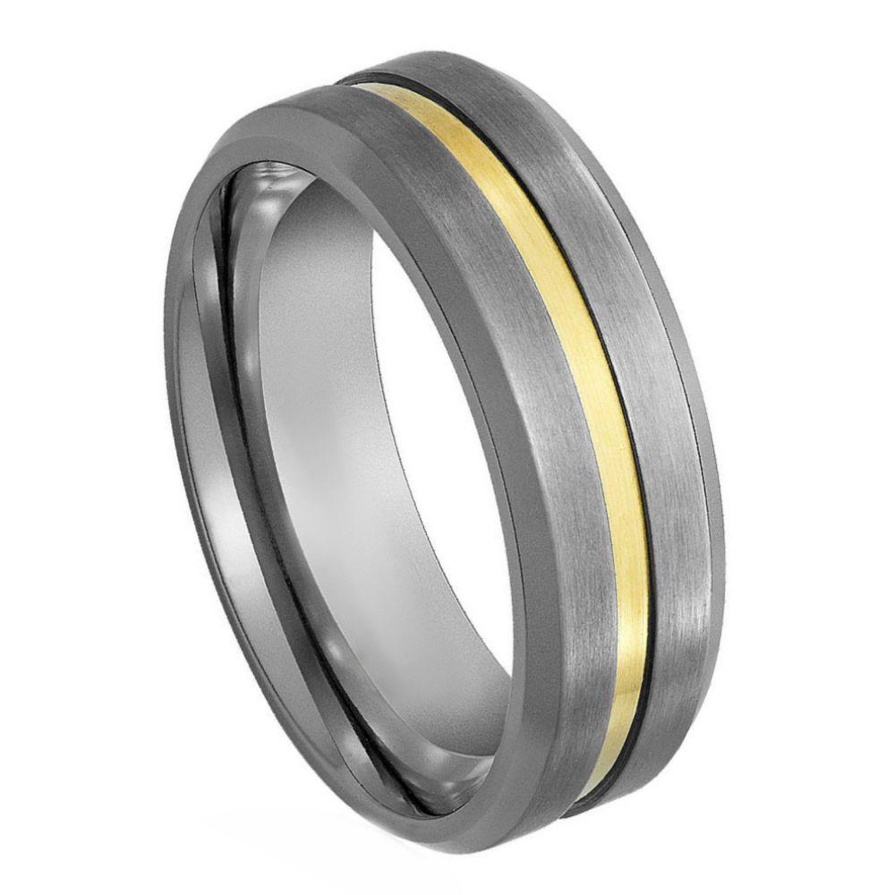 Yellow Gold Plated Center Grooved - 7mm - Le Vive Jewelry in Riverside