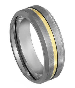 Yellow Gold Plated Center Grooved - 7mm - Le Vive Jewelry in Riverside