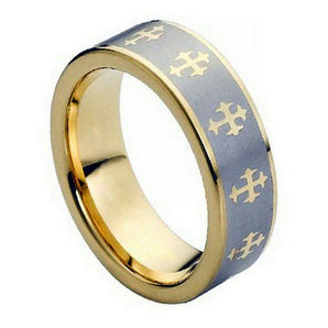 Yellow Gold Plated Laser Engraved Crosses Design - 8mm - Le Vive Jewelry in Riverside