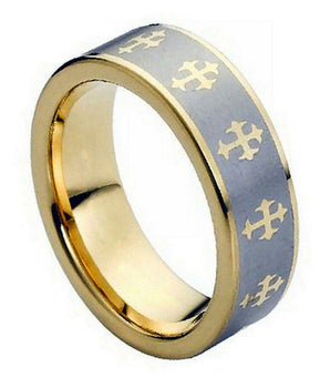 Yellow Gold Plated Laser Engraved Crosses Design - 8mm - Le Vive Jewelry in Riverside