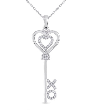 Sterling Silver 1/8 Carat TW Diamond Key Pendant - Le Vive Jewelry in Riverside