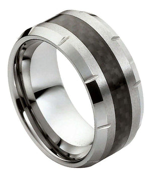 Black Carbon Fiber Inlay Multiple Grooved Edge - Le Vive Jewelry in Riverside