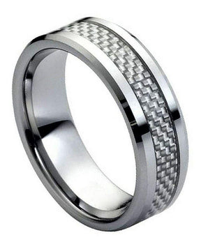 Grey Carbon Fiber Inlay Low Beveled Edge - 8mm - Le Vive Jewelry in Riverside