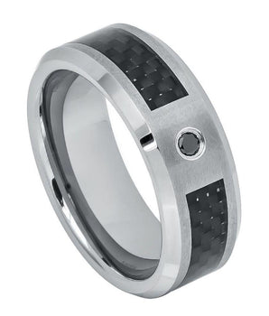 Black Carbon Fiber Inlay with 0.07ct Black Diamond - 8mm - Le Vive Jewelry in Riverside