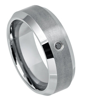 Brushed Center Shiny Beveled Edge with Black Diamond - 8mm - Le Vive Jewelry in Riverside