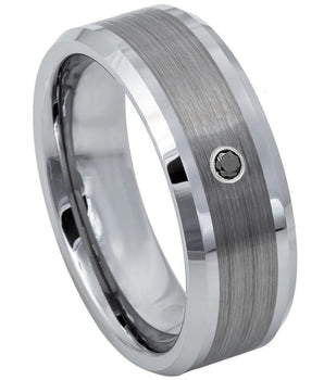 Brushed Line Center with & 0.07ct Black Diamond Center Stone - 8mm - Le Vive Jewelry in Riverside