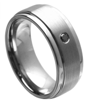 Brushed Finish Center Shiny Stepped Edge with 0.07ct Black Diamond Center Stone - 9mm - Le Vive Jewelry in Riverside