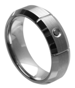 Multi-Grooved Brushed Center with 0.07ct Black Diamond Center - 7mm - Le Vive Jewelry in Riverside