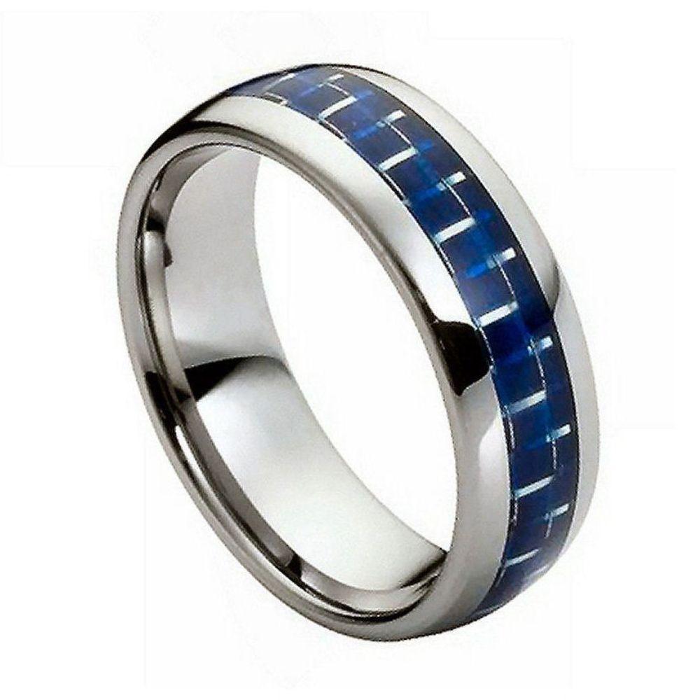 High Polish with Blue Carbon Fiber Inlay - 8mm - Le Vive Jewelry in Riverside