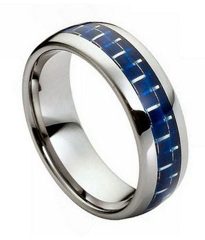High Polish with Blue Carbon Fiber Inlay - 8mm - Le Vive Jewelry in Riverside