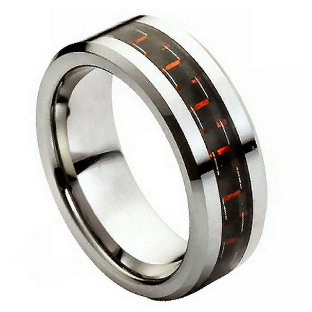 Black & Red Carbon Fiber Inlay - 8mm - Le Vive Jewelry in Riverside