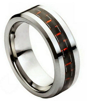 Black & Red Carbon Fiber Inlay - 8mm - Le Vive Jewelry in Riverside