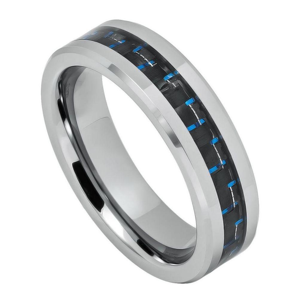 Black & Blue Carbon Fiber Inlay- 6mm - Le Vive Jewelry in Riverside