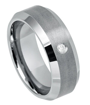 Brushed Center Shiny Beveled Edge with 0.07ct White Diamond - 8mm - Le Vive Jewelry in Riverside